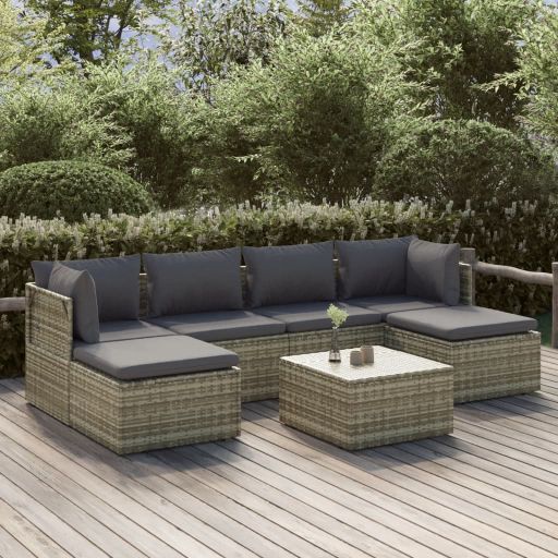 vidaXL 6-tlg. Garten-Lounge-Set mit Kissen Grau Poly Rattan
