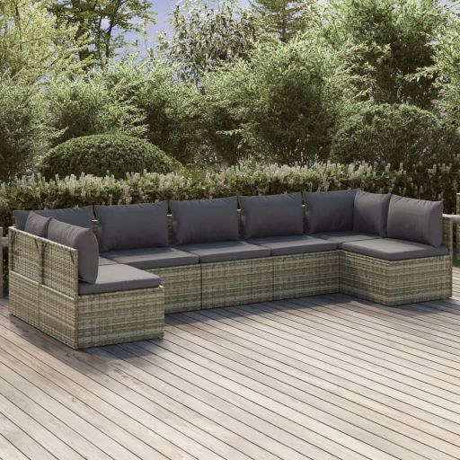 vidaXL 6-tlg. Garten-Lounge-Set mit Kissen Grau Poly Rattan