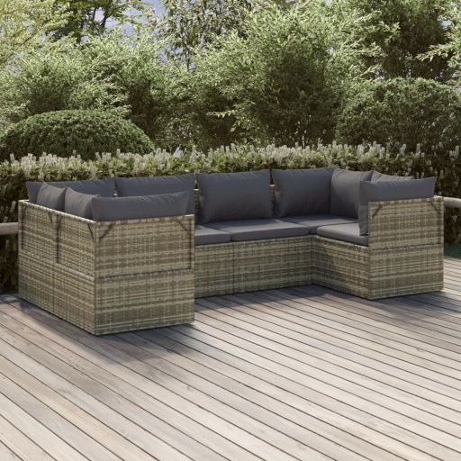 vidaXL 6-tlg. Garten-Lounge-Set mit Kissen Grau Poly Rattan