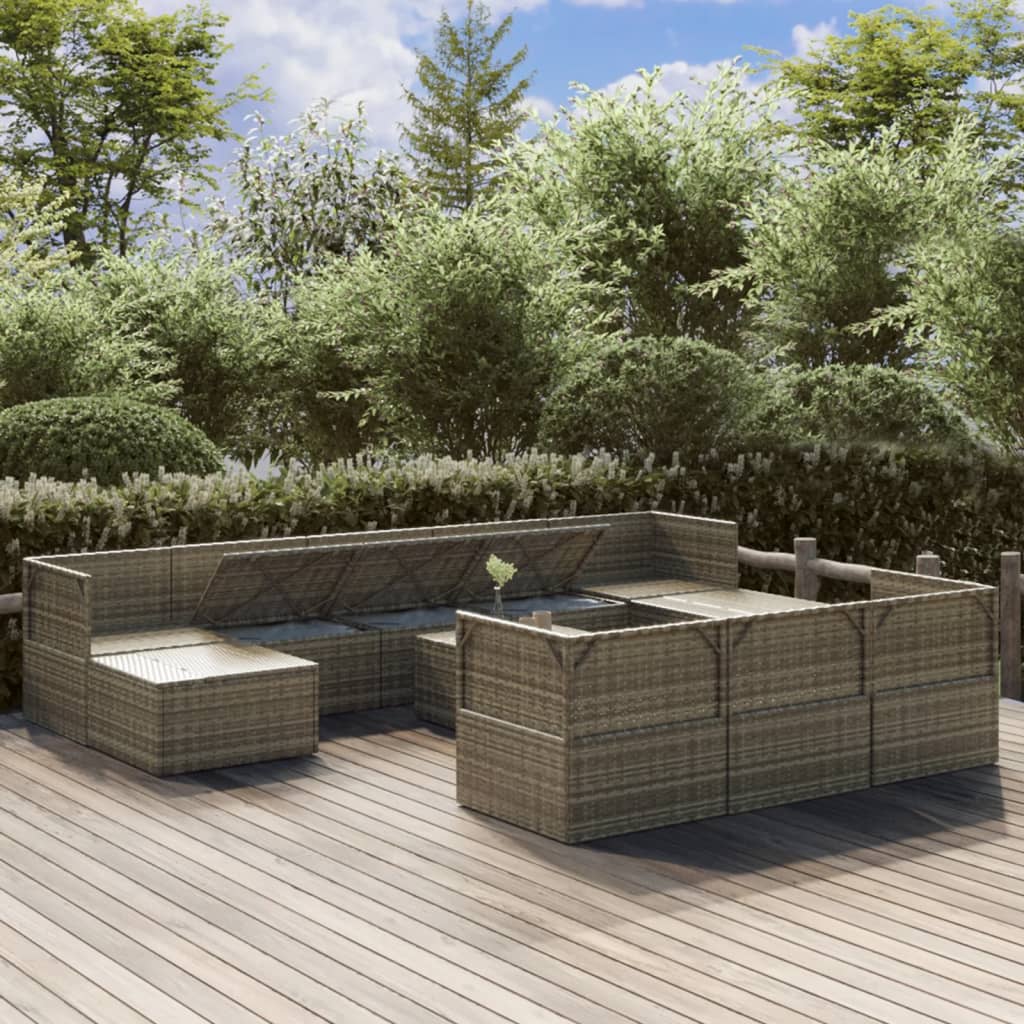 vidaXL 11-tlg. Garten-Lounge-Set mit Kissen Grau Poly Rattan