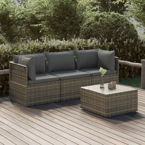 vidaXL 4-tlg. Garten-Lounge-Set mit Kissen Grau Poly Rattan