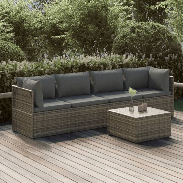 vidaXL 4-tlg. Garten-Lounge-Set mit Kissen Grau Poly Rattan