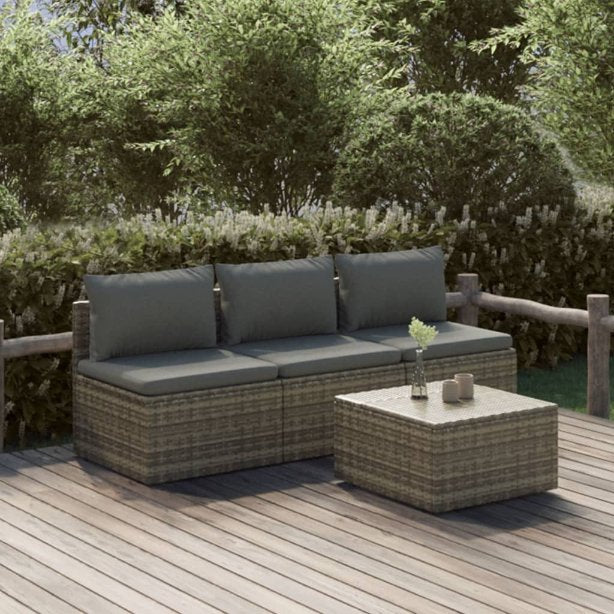 vidaXL 4-tlg. Garten-Lounge-Set mit Kissen Grau Poly Rattan