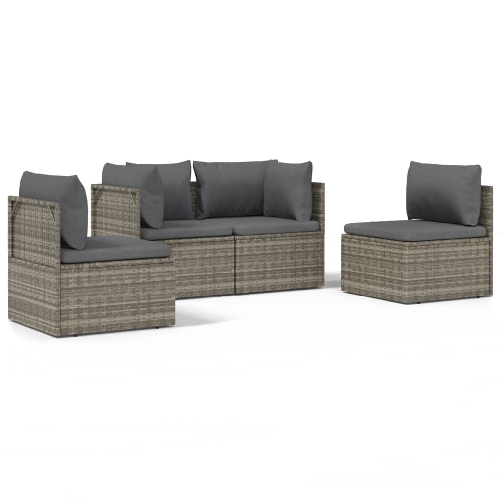 vidaXL 4-tlg. Garten-Lounge-Set mit Kissen Grau Poly Rattan