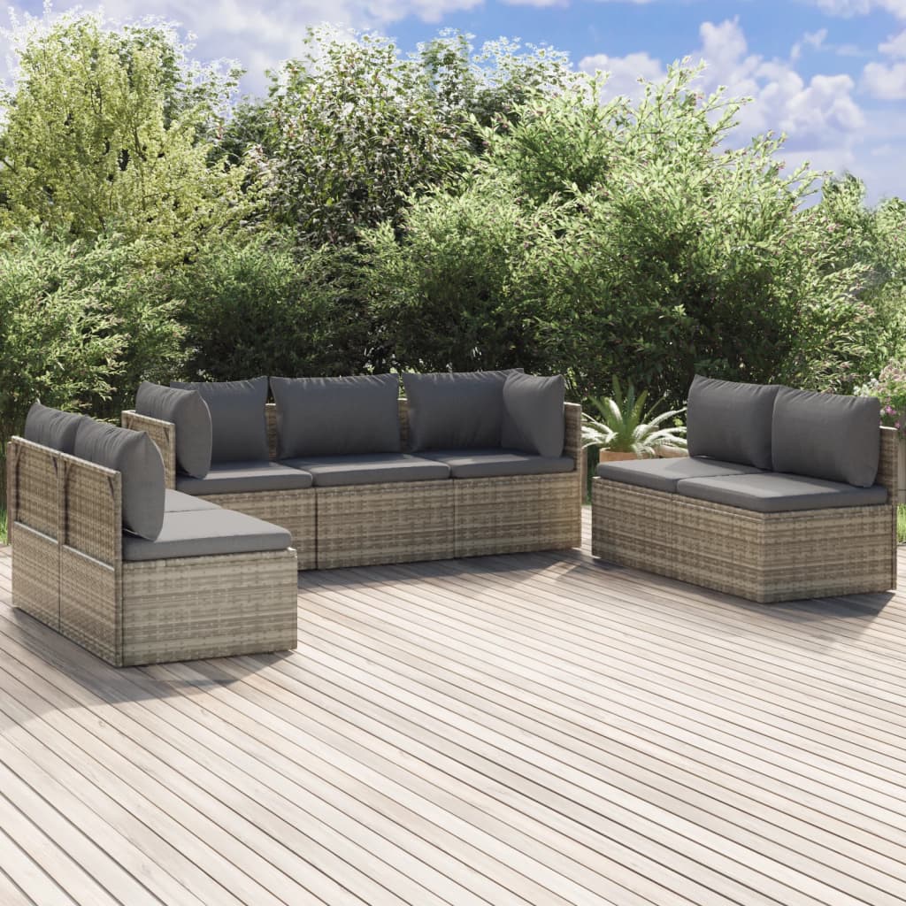 vidaXL 7-tlg. Garten-Lounge-Set mit Kissen Grau Poly Rattan