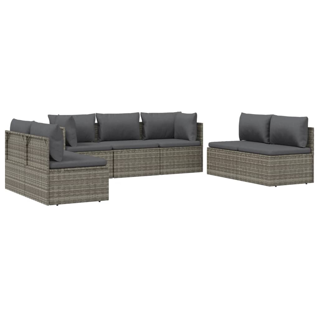 vidaXL 7-tlg. Garten-Lounge-Set mit Kissen Grau Poly Rattan
