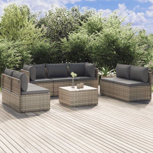vidaXL 7-tlg. Garten-Lounge-Set mit Kissen Grau Poly Rattan