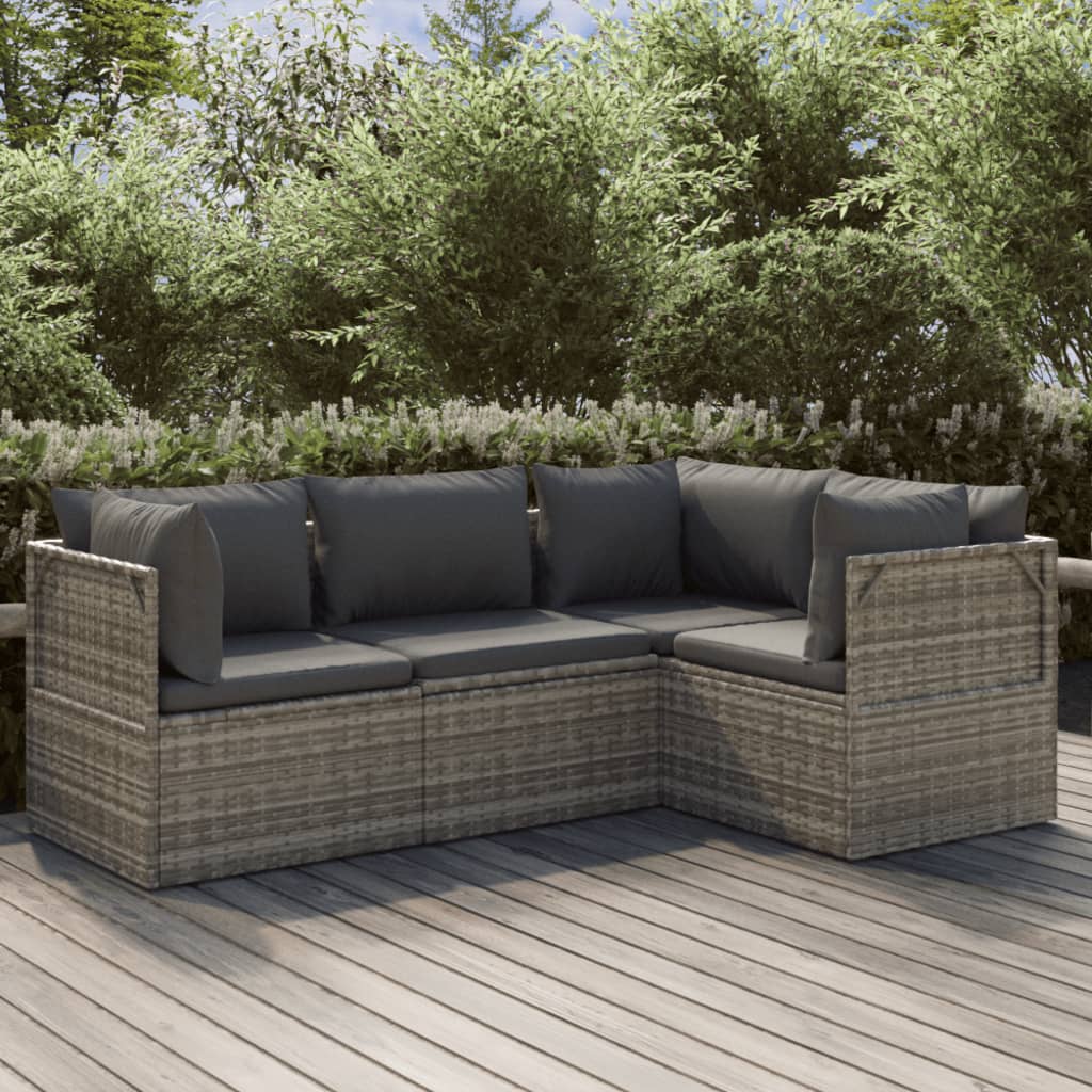 vidaXL 4-tlg. Garten-Lounge-Set mit Kissen Grau Poly Rattan