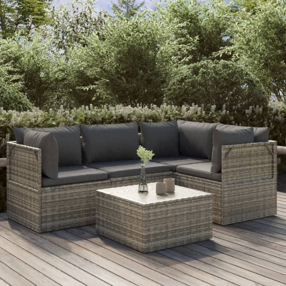 vidaXL 4-tlg. Garten-Lounge-Set mit Kissen Grau Poly Rattan