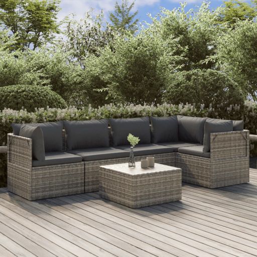 vidaXL 4-tlg. Garten-Lounge-Set mit Kissen Grau Poly Rattan