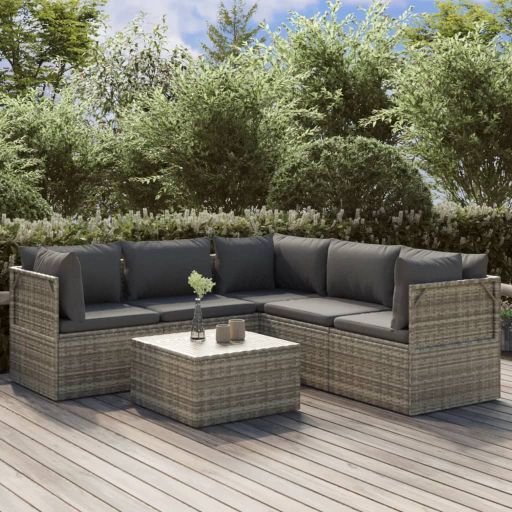 vidaXL 4-tlg. Garten-Lounge-Set mit Kissen Grau Poly Rattan