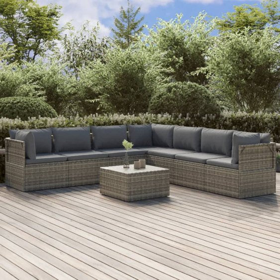 vidaXL 4-tlg. Garten-Lounge-Set mit Kissen Grau Poly Rattan