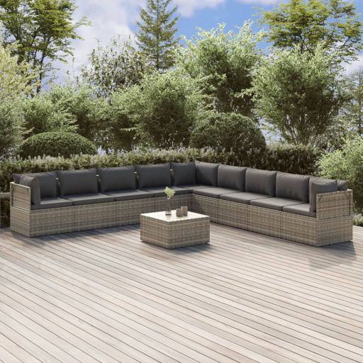 vidaXL 4-tlg. Garten-Lounge-Set mit Kissen Grau Poly Rattan