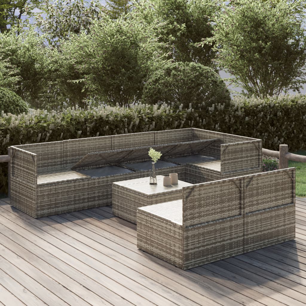 vidaXL 8-tlg. Garten-Lounge-Set mit Kissen Grau Poly Rattan