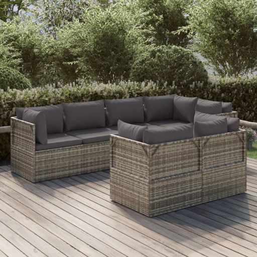 vidaXL 8-tlg. Garten-Lounge-Set mit Kissen Grau Poly Rattan