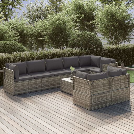 vidaXL 8-tlg. Garten-Lounge-Set mit Kissen Grau Poly Rattan