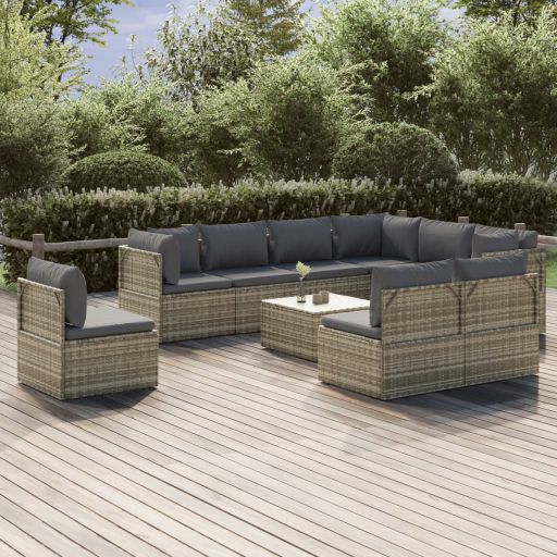 vidaXL 10-tlg. Garten-Lounge-Set mit Kissen Grau Poly Rattan