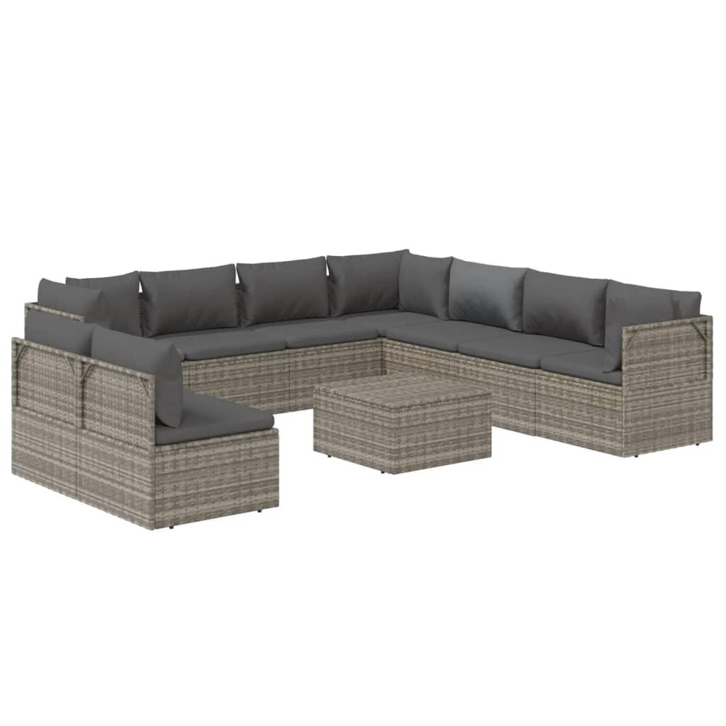 vidaXL 10-tlg. Garten-Lounge-Set mit Kissen Grau Poly Rattan