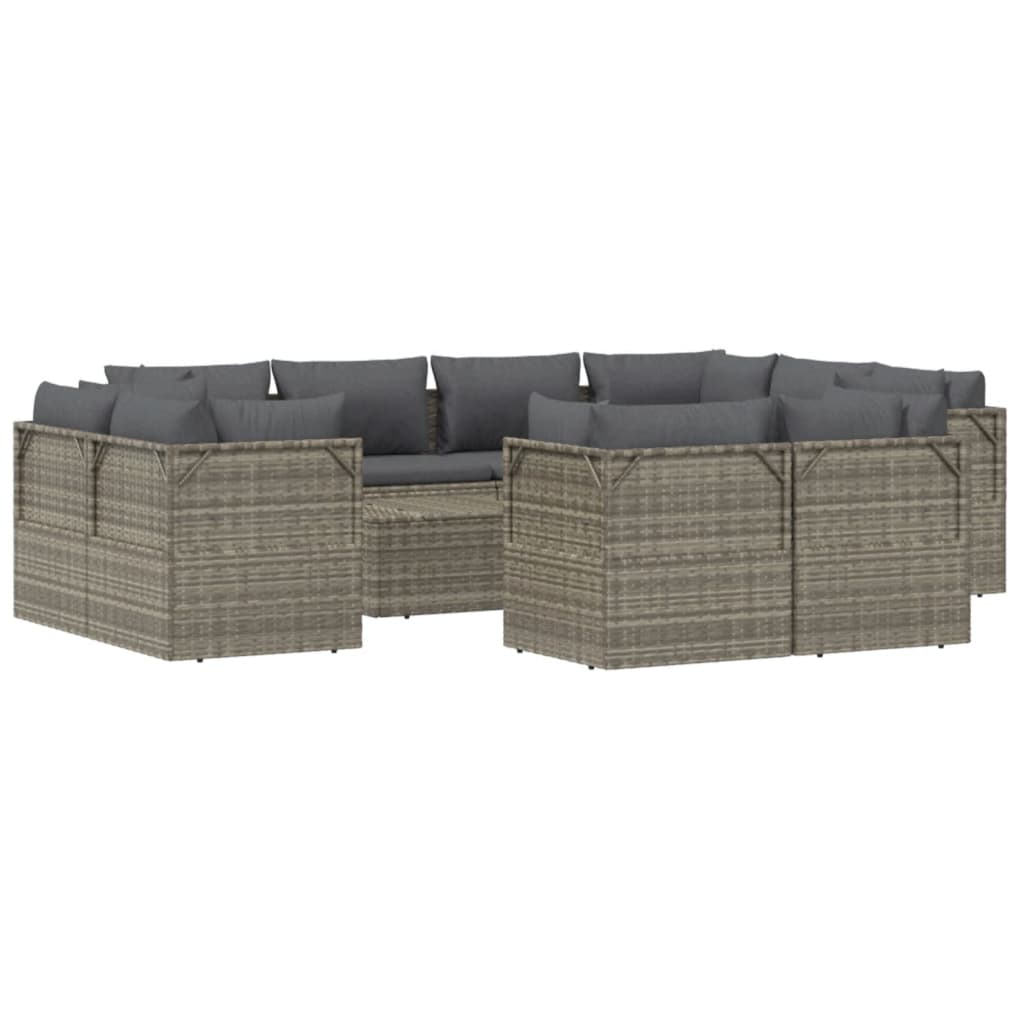vidaXL 12-tlg. Garten-Lounge-Set mit Kissen Grau Poly Rattan