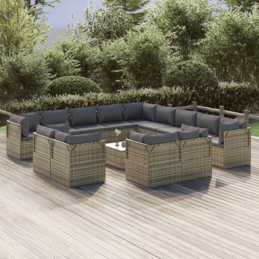 vidaXL 12-tlg. Garten-Lounge-Set mit Kissen Grau Poly Rattan