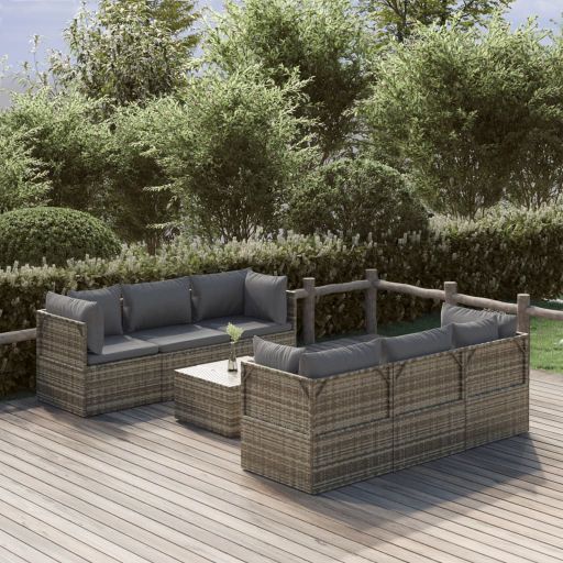 vidaXL 6-tlg. Garten-Lounge-Set mit Kissen Grau Poly Rattan