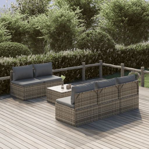 vidaXL 6-tlg. Garten-Lounge-Set mit Kissen Grau Poly Rattan