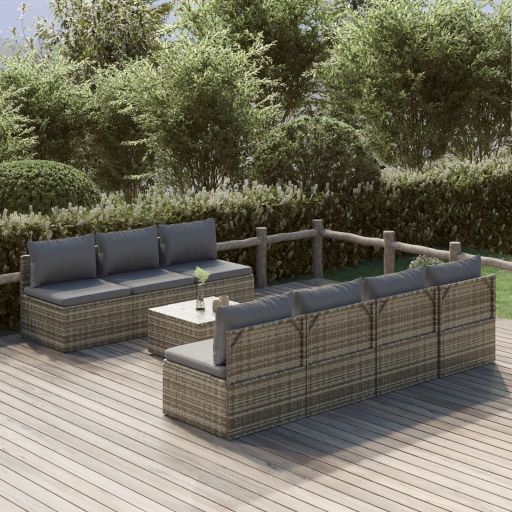 vidaXL 6-tlg. Garten-Lounge-Set mit Kissen Grau Poly Rattan
