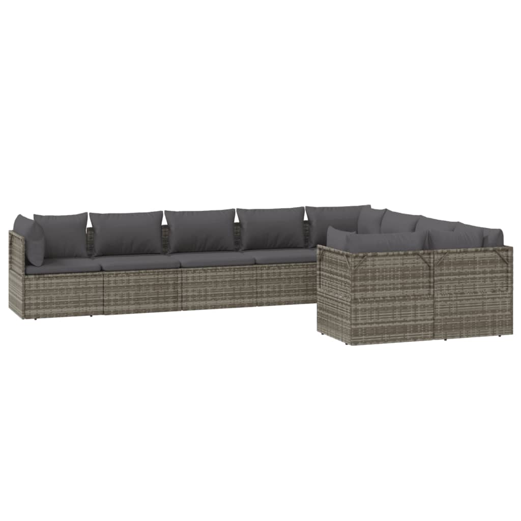 vidaXL 9-tlg. Garten-Lounge-Set mit Kissen Grau Poly Rattan