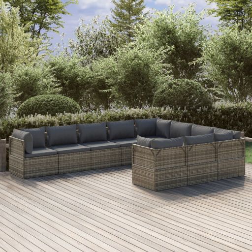 vidaXL 9-tlg. Garten-Lounge-Set mit Kissen Grau Poly Rattan