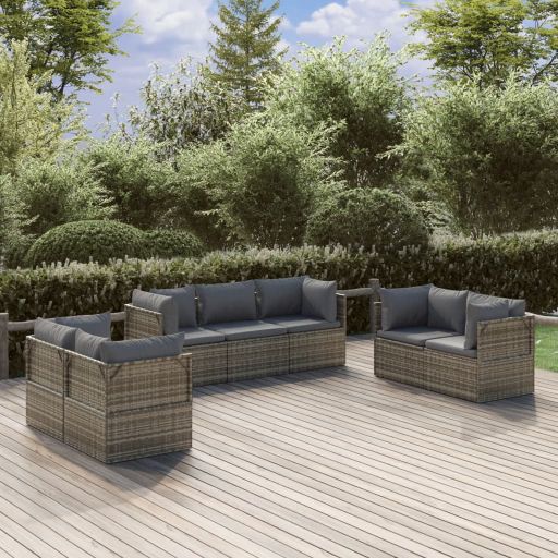 vidaXL 7-tlg. Garten-Lounge-Set mit Kissen Grau Poly Rattan