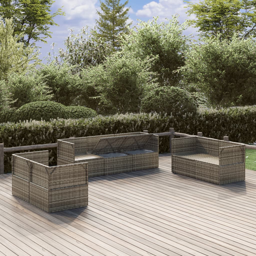 vidaXL 7-tlg. Garten-Lounge-Set mit Kissen Grau Poly Rattan