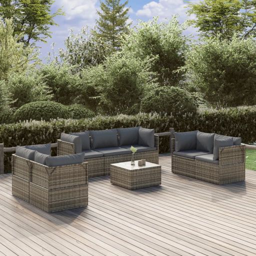 vidaXL 7-tlg. Garten-Lounge-Set mit Kissen Grau Poly Rattan