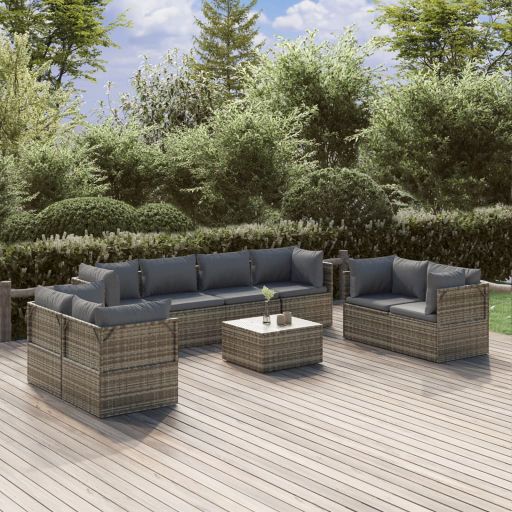 vidaXL 7-tlg. Garten-Lounge-Set mit Kissen Grau Poly Rattan