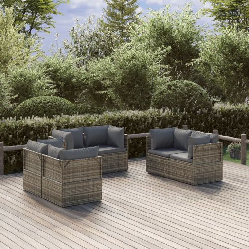 vidaXL 7-tlg. Garten-Lounge-Set mit Kissen Grau Poly Rattan