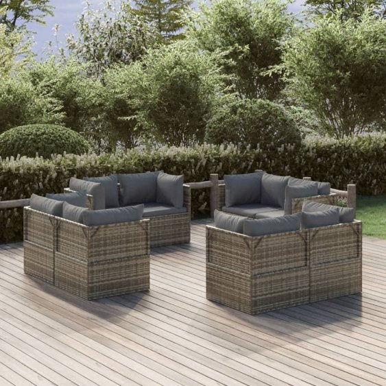 vidaXL Garten-Mittelsofas 4 Stk. Grau 57x57x56 cm Poly Rattan