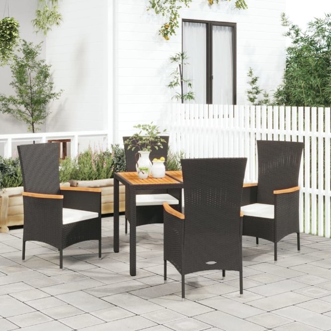 vidaXL 3-tlg. Garten-Essgruppe mit Kissen Schwarz Poly Rattan
