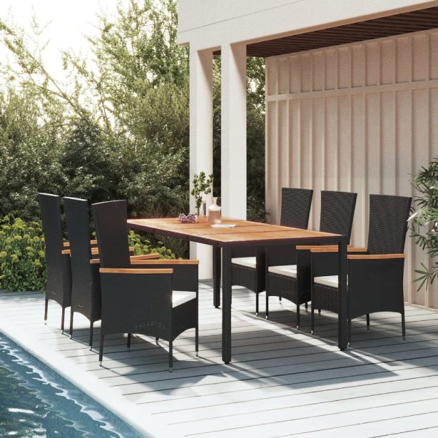 vidaXL 3-tlg. Garten-Essgruppe mit Kissen Schwarz Poly Rattan