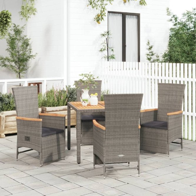 vidaXL 3-tlg. Garten-Essgruppe mit Kissen Grau Poly Rattan