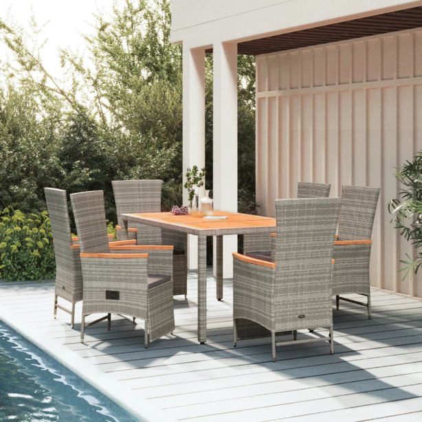 vidaXL 3-tlg. Garten-Essgruppe mit Kissen Grau Poly Rattan