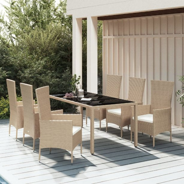 vidaXL 3-tlg. Garten-Essgruppe mit Kissen Beige Poly Rattan