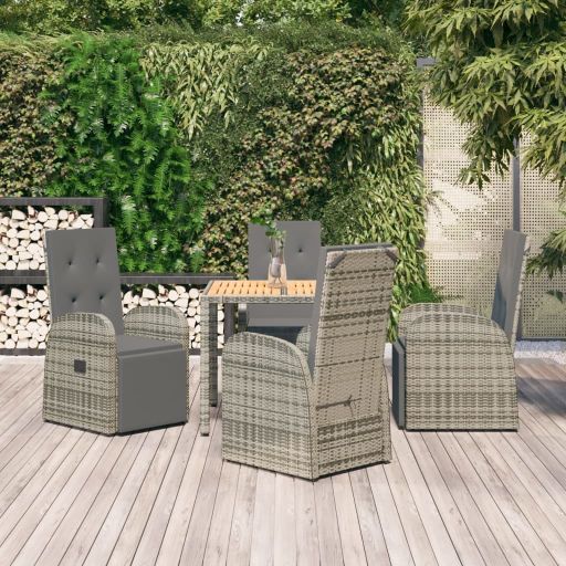 vidaXL 3-tlg. Garten-Essgruppe mit Kissen Grau Poly Rattan