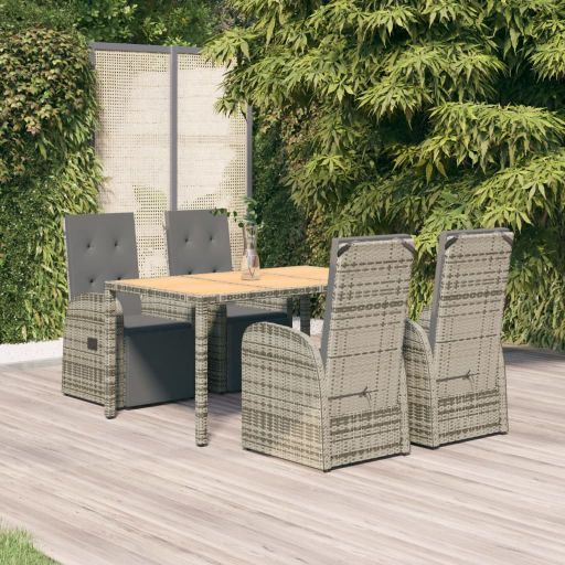 vidaXL 3-tlg. Garten-Essgruppe mit Kissen Grau Poly Rattan