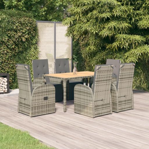 vidaXL 3-tlg. Garten-Essgruppe mit Kissen Grau Poly Rattan