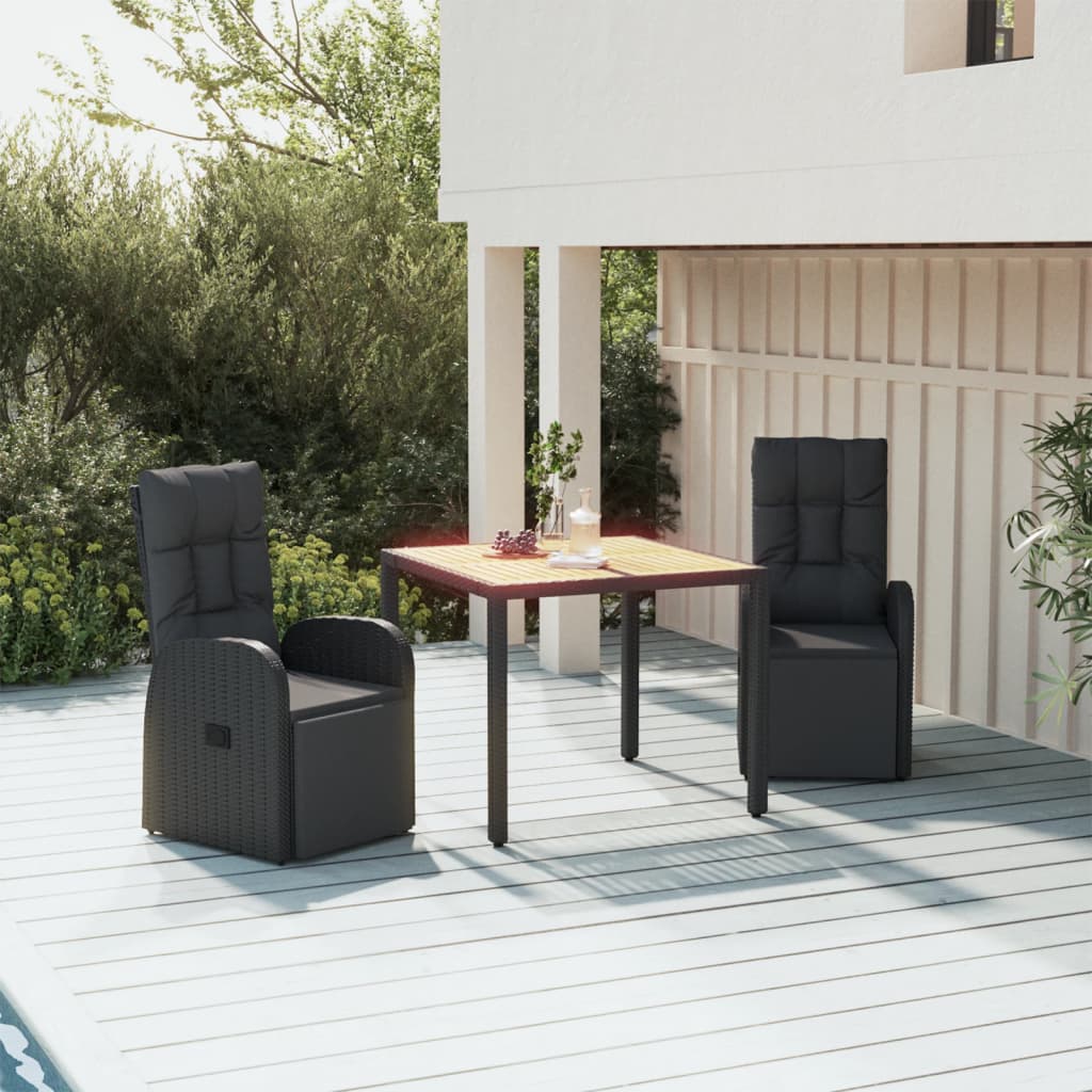 vidaXL 3-tlg. Garten-Essgruppe Schwarz Poly Rattan & Massivholz Akazie