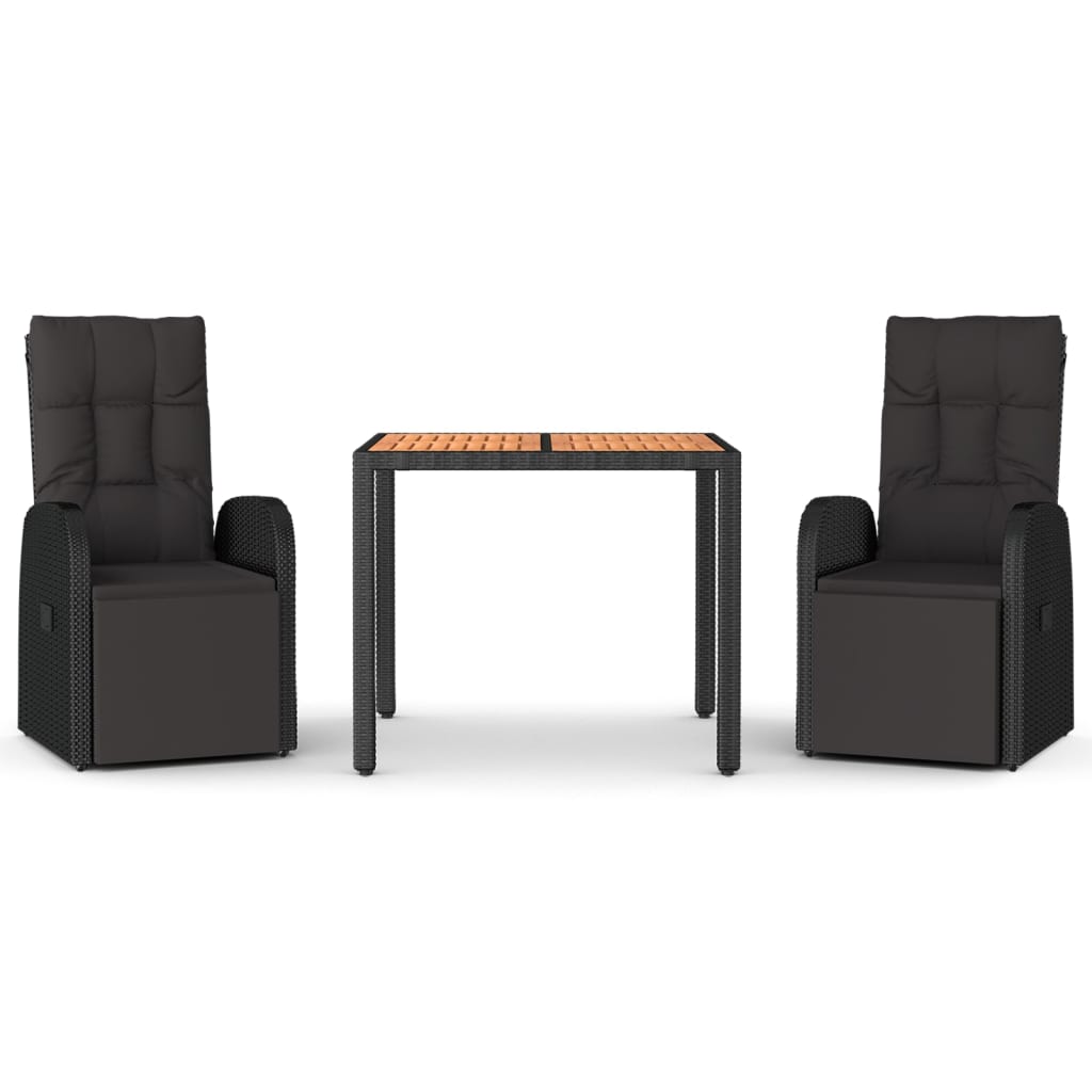 vidaXL 3-tlg. Garten-Essgruppe Schwarz Poly Rattan & Massivholz Akazie