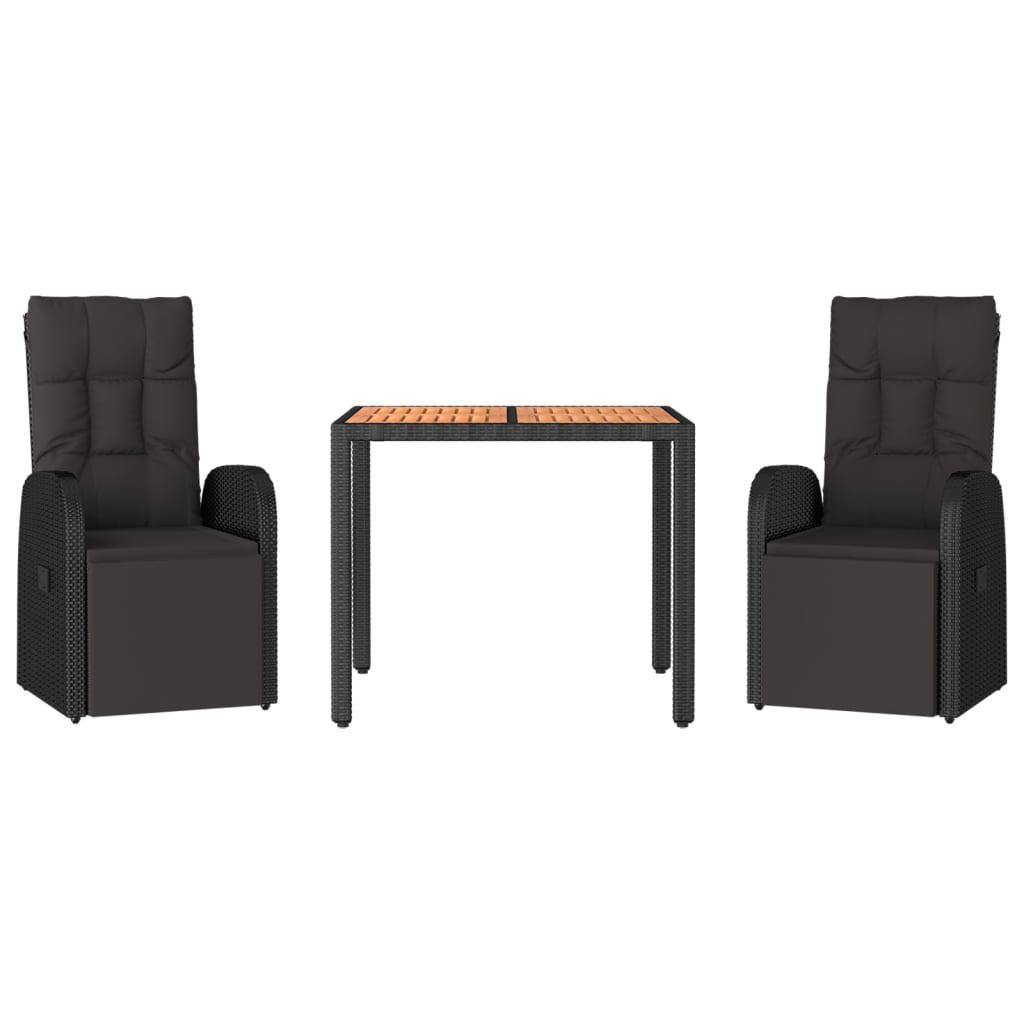 vidaXL 3-tlg. Garten-Essgruppe Schwarz Poly Rattan & Massivholz Akazie