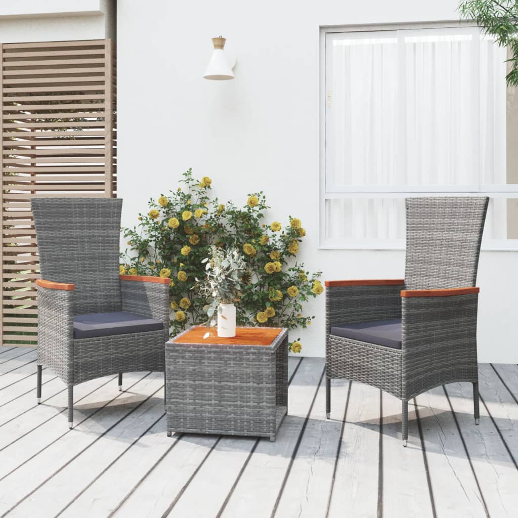 vidaXL 3-tlg. Garten-Lounge-Set Schwarz Poly Rattan Massivholz Akazie