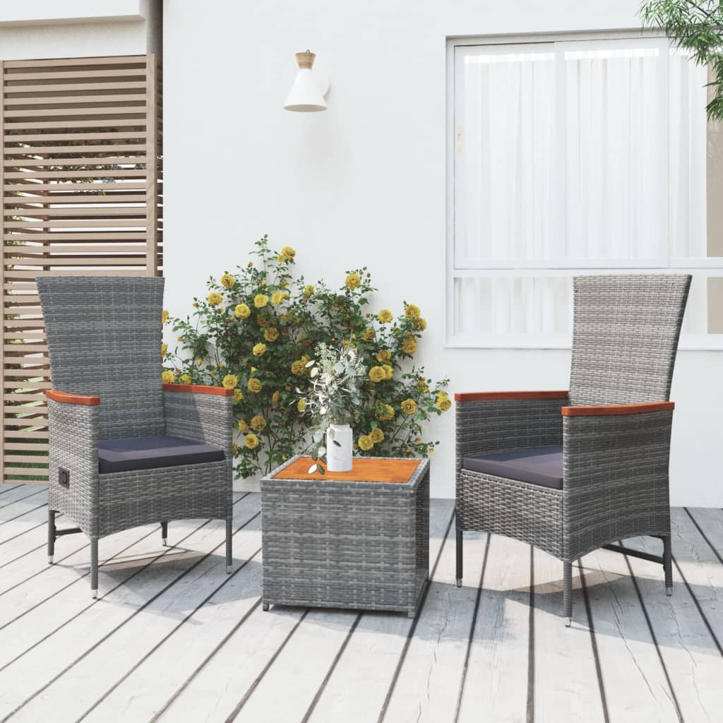 vidaXL 3-tlg. Garten-Lounge-Set Grau Poly Rattan & Massivholz Akazie