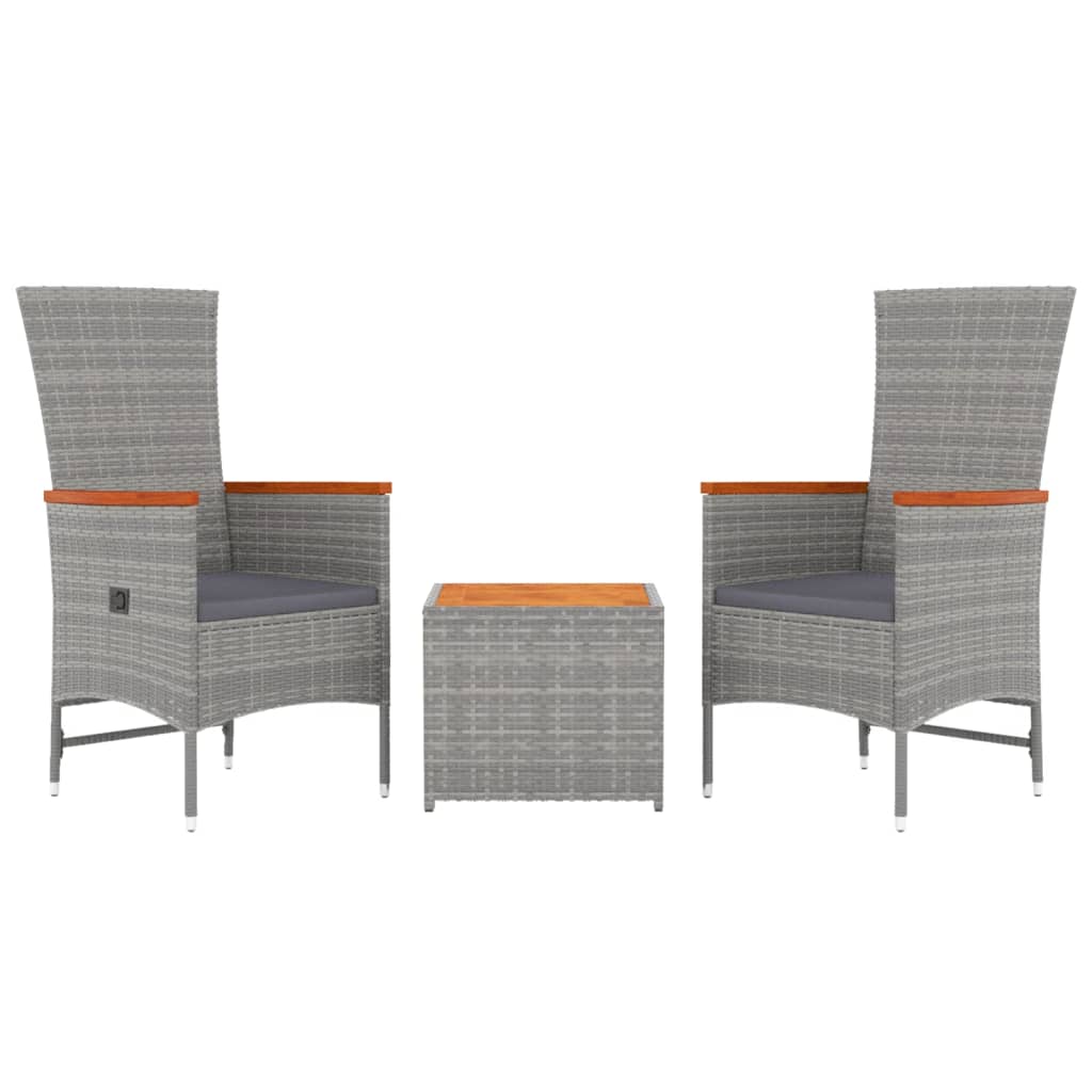 vidaXL 3-tlg. Garten-Lounge-Set Grau Poly Rattan & Massivholz Akazie