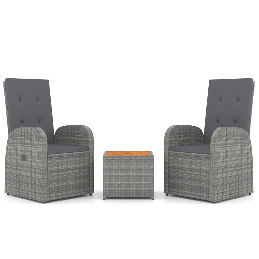 vidaXL 3-tlg. Garten-Lounge-Set Grau Poly Rattan & Massivholz Akazie